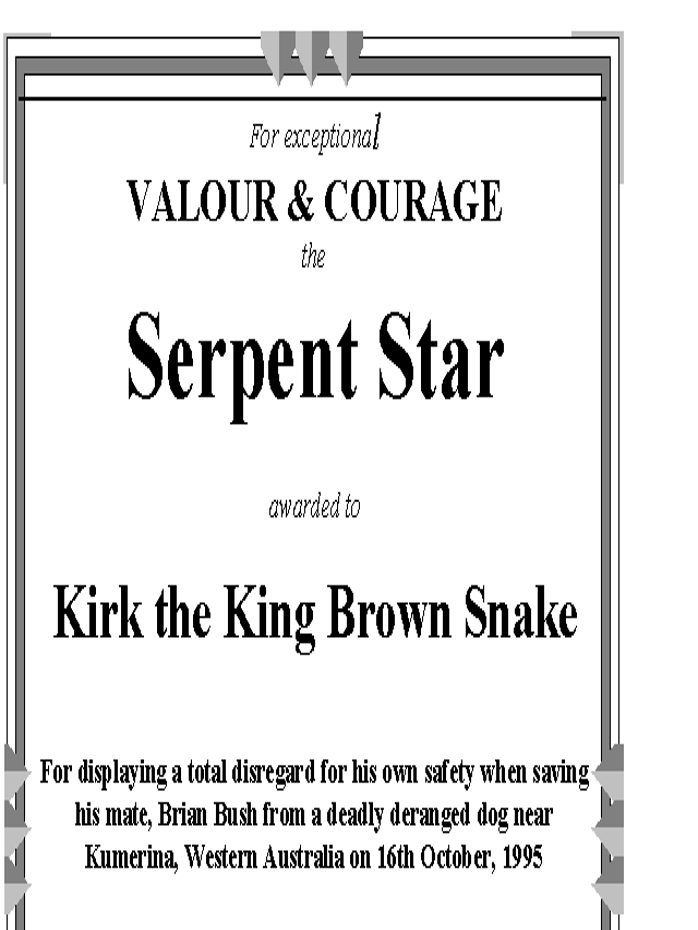 Award to Kirk the king brown snake